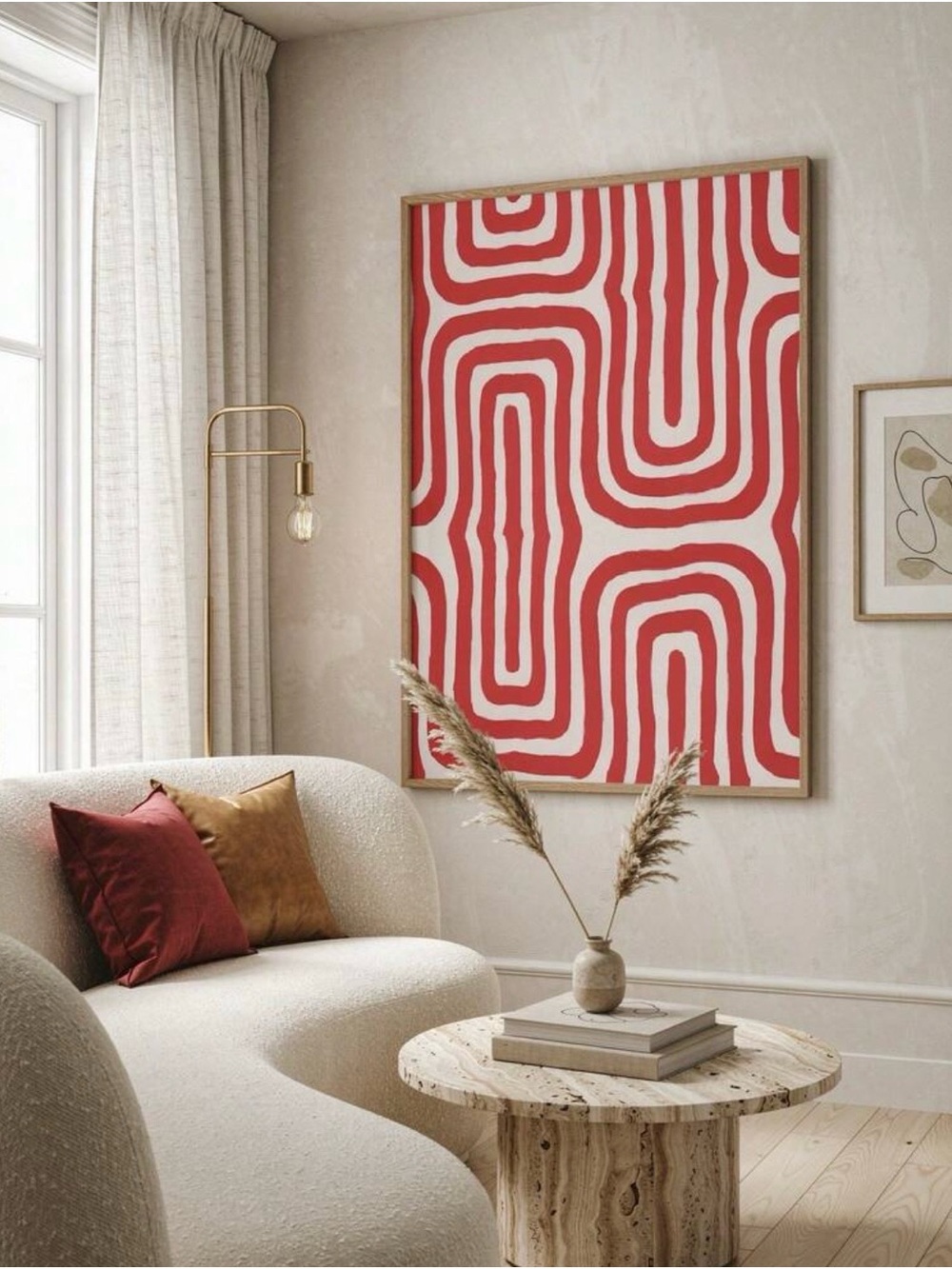 Abstract Red and White Wall Art Canvas Print | 50x70cm | No Frame Included